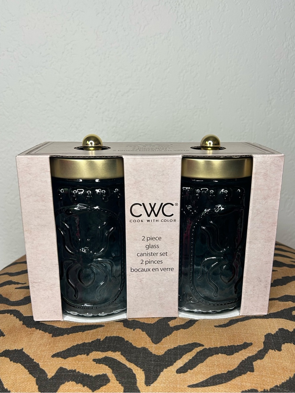 CWC Cook With Color Glass Spiderweb Halloween Set of 2 Canister Set Gold Lid